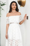 Simple White High Low Hollow Boho Asymmetrical Graduation Dress