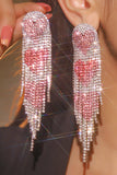 Red Heart Trendy Full Diamond Tassel Earrings