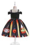 Black Cold Shoulder A Line Halloween Girl Dress