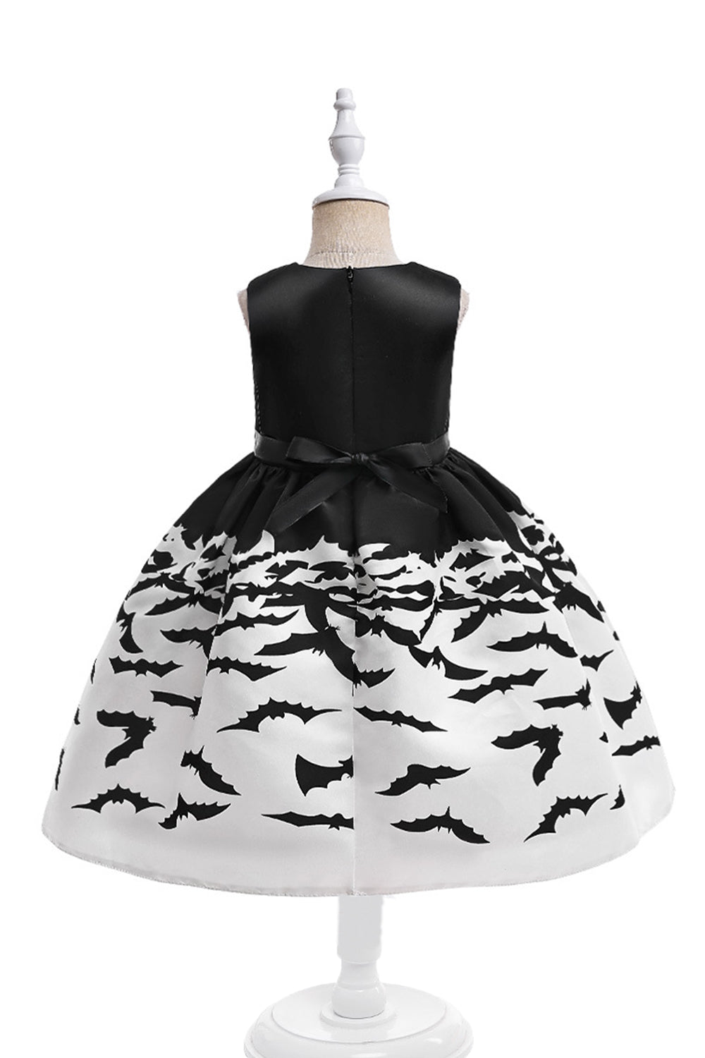 Black Sleeveless Round Neck Printed Halloween Girl Dress