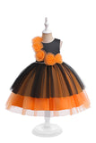 Orange Round Neck Flower Tulle Halloween Girl Dress