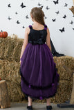 Dark Purple High Low Tulle Halloween Girl Dress With 3D Flower