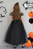 Black Cold Shoulder Sequin Tulle Long Halloween Girl Dress