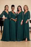 Dark Green A-line Long Sleeves V-Neck Choir Dress