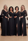 Glitter Black A-Line Long Sleeves Choir Dress with Slit