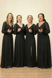 Glitter Black A-Line Long Sleeves Choir Dress with Slit