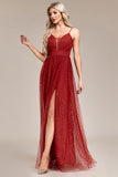 A-Line Sequins Rust Prom Dress with Slit