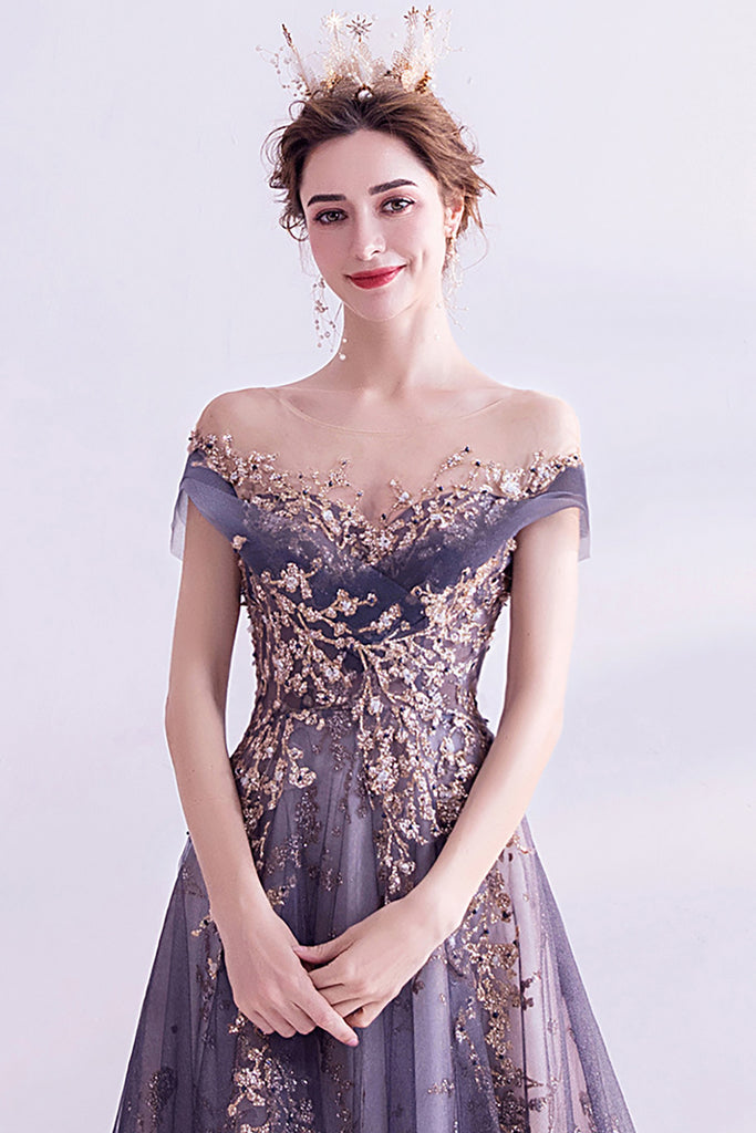 Sparkle A-Line Straps Tulle Formal Party Dress Long Prom Dress,DP1151