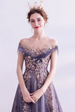 Sparkly Purple A-Line Tulle Long Prom Dress