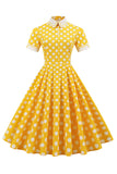 Hepburn Style Polka Dots Vintage Dress with Short Sleeves