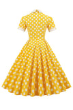 Hepburn Style Polka Dots Vintage Dress with Short Sleeves