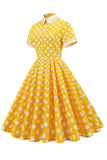 Hepburn Style Polka Dots Vintage Dress with Short Sleeves