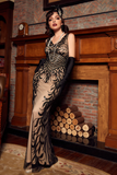 Black Sheath V-Neck Beaded Long Choir Dress