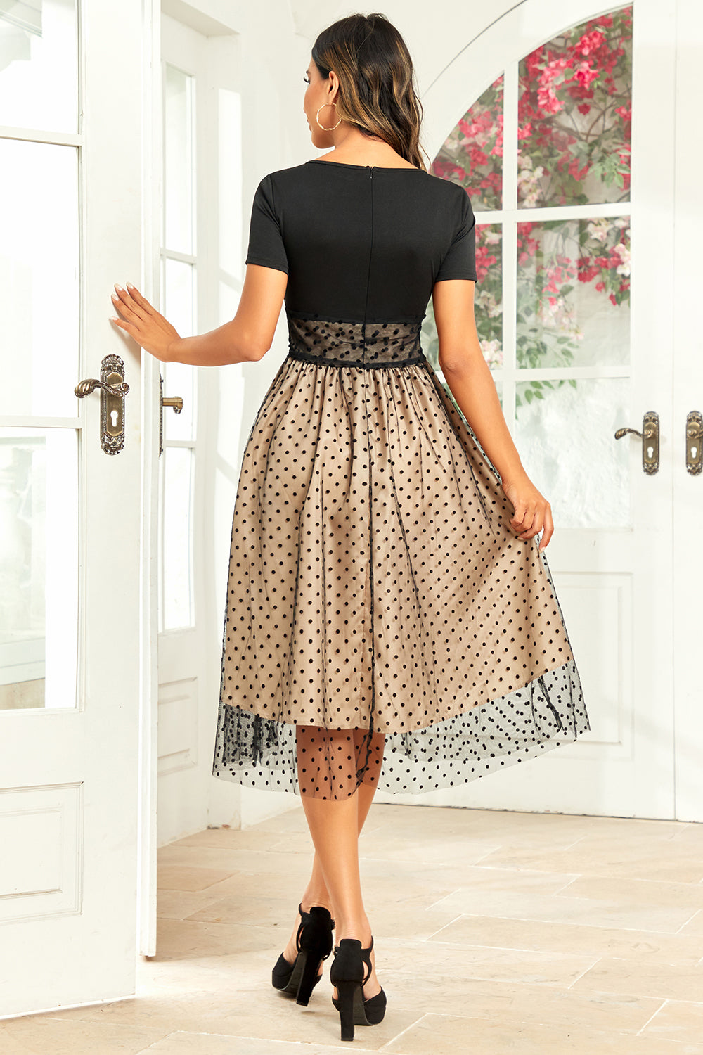Hepburn Style Black Polka Dots Vintage 1950s Dress