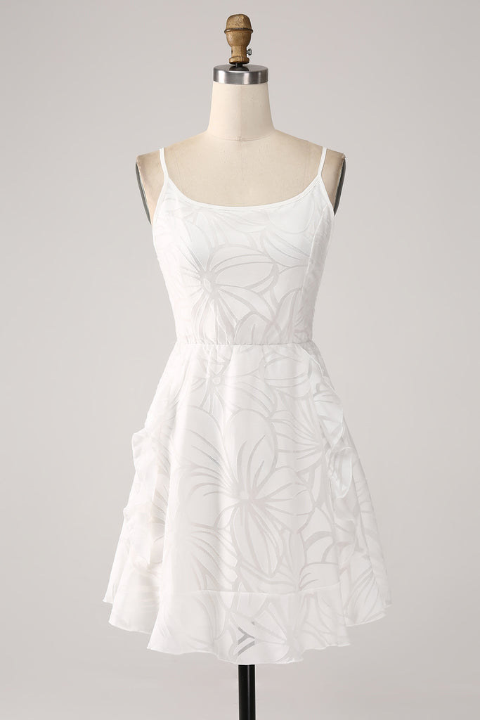White Open Back Spaghetti Straps Graduation Dress main image 0