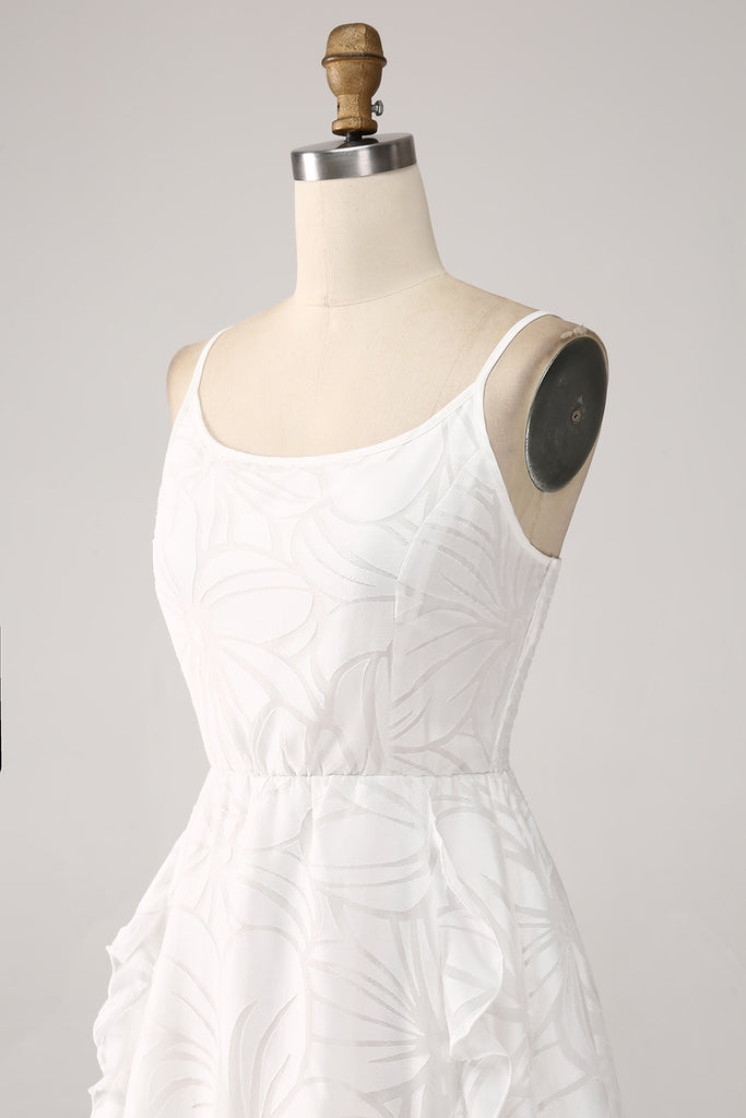 White Open Back Spaghetti Straps Graduation Dress main image 1