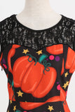 Halloween Pumpkin Printed Black Orange Vintage Dress