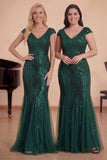 Dark Green Mermaid V-Neck Sequins Choir Dress