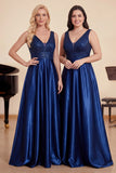 Navy Satin A-Line Choir Dress with Sequins