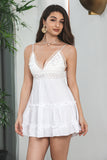 Spaghetti Straps Ruffles Little White Dress with Lace