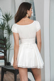 White A Line Square Neck Short Cute Graduation Dress