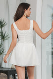 White A-Line Short Graduation Dress with Lace