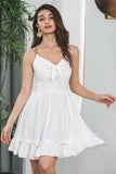 Simple A-Line White Short Graduation Dress with Bow