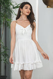 A-Line White Short Graduation Dress with Bow