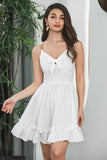 A-Line White Short Graduation Dress with Bow