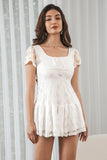 Cute White A-Line Lace Short White Graduation Dress