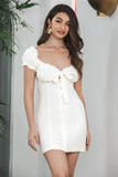 Sheath Single Breasted Lace-Up Cute Graduation Dress With Puff Sleeves