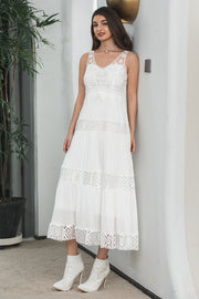 Simple Tea-length Lace White Sleeveless Boho Beach Graduation Dress