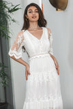 White A Line Long Boho Lace Engagement Party Dress