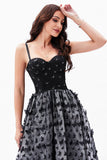Black A-Line Spaghetti Straps Corset Party Dress with 3D Butterflies