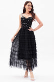 Black A-Line Tulle Tiered Corset Party Dress