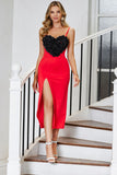 Red Bodycon Spaghetti Staps Party Dress with 3D Flower