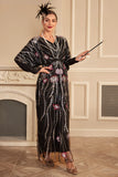 Glitter Black Batwing Sleeves Sequins Long 1920s Flapper Dress