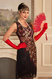 Sparkly Black Sequins Fringed 1920s Flapper Dress