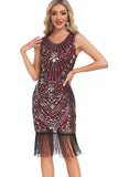 Sparkly Golden Red Sequins Fringed 1920s Gatsby Dress