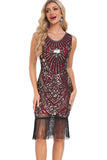 Sparkly Golden Red Sequins Fringed 1920s Gatsby Dress