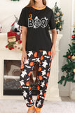 Black Pumpkin Printed Halloween Family Pajamas Set