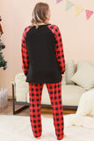 Black and Red Plaid Deer Printed Christmas Family Pajamas Set