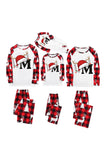 Red and Black Plaid Christmas Hat Printed Family Pajamas Set