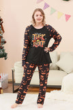 Black Trick or Treat Printed Halloween Family Pajamas Set