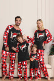 Long Sleeve Family Black Red Christmas Pajamas with Deer Pattern