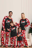 Long Sleeve Family Black Red Christmas Pajamas with Deer Pattern