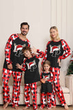 Black and Red Tree and Deer Printed Family Christmas Pajamas