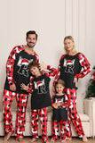 Black and Red Tree and Deer Printed Family Christmas Pajamas