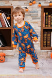 Orange Pumpkin Print Family Halloween Pajamas (Long Sleeves)