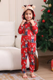 Elk Print Red Matching Christmas One Piece Pajamas